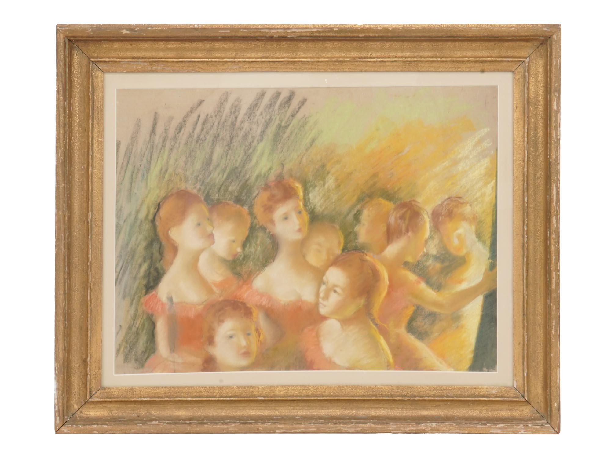 FRAMED PASTEL PAINTING IN DEGAS STYLE BALLERINAS